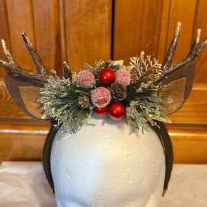 Festive Reindeer Antler Headband with Red Berries
